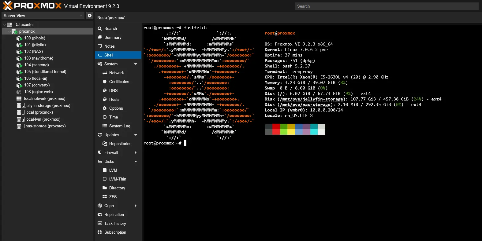 Homelab server and services screenshot